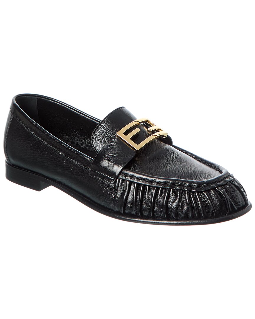 Fendi Nappa Leather Baguette Loafers Fringe Detail In Black