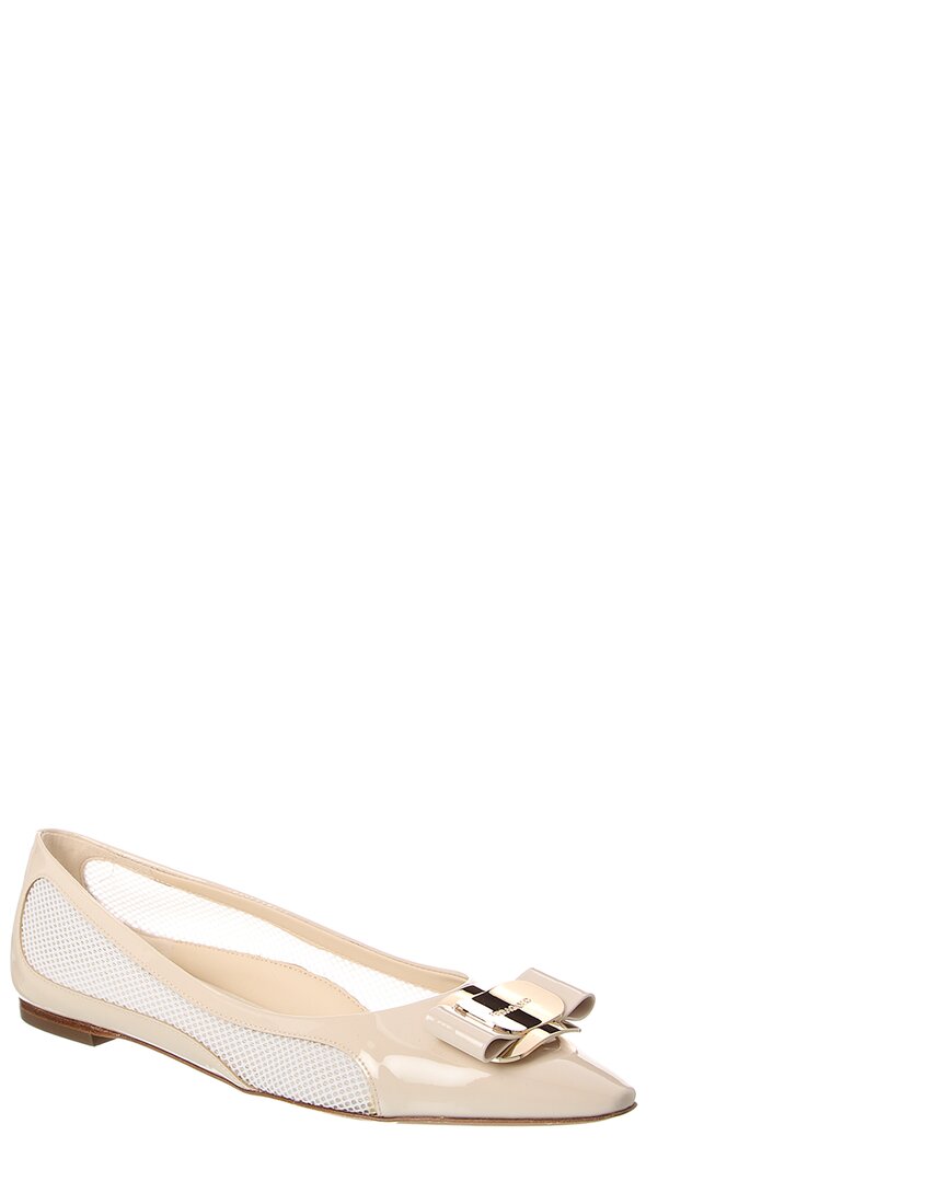 Ferragamo Mesh & Patent Flat In Neutral
