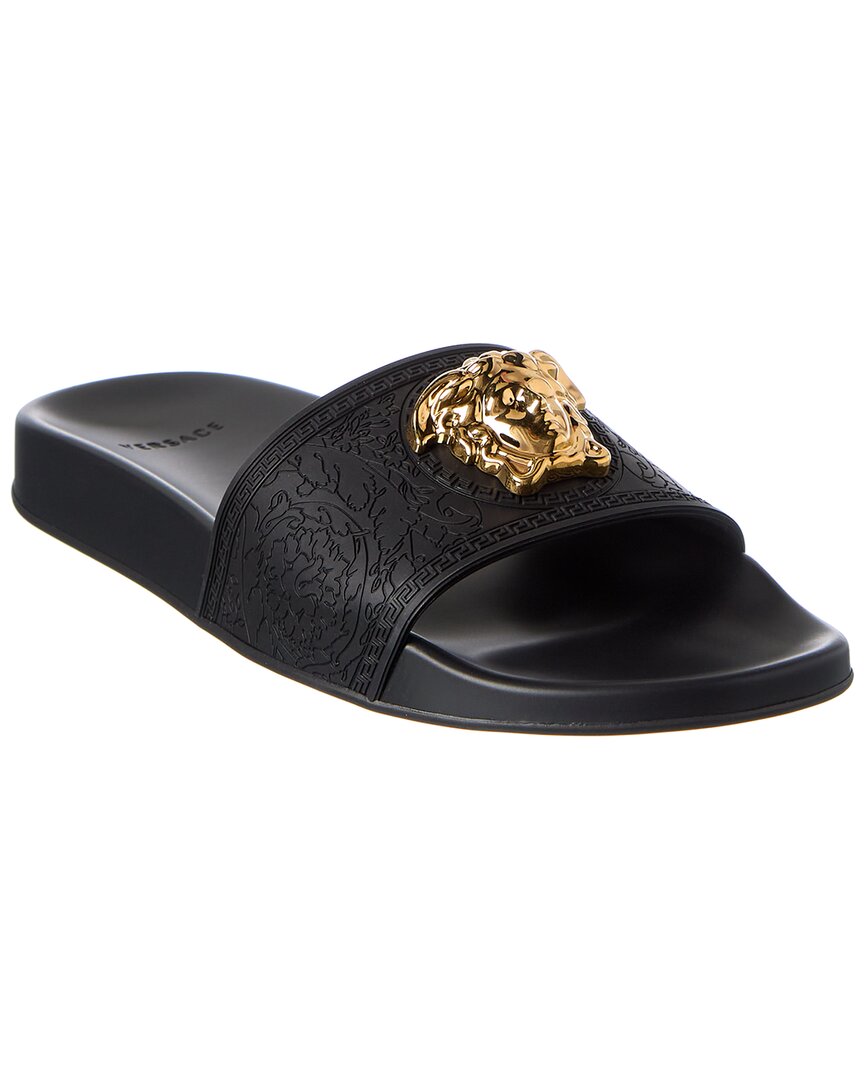 Versace Medusa Head Plaque Slides In Black
