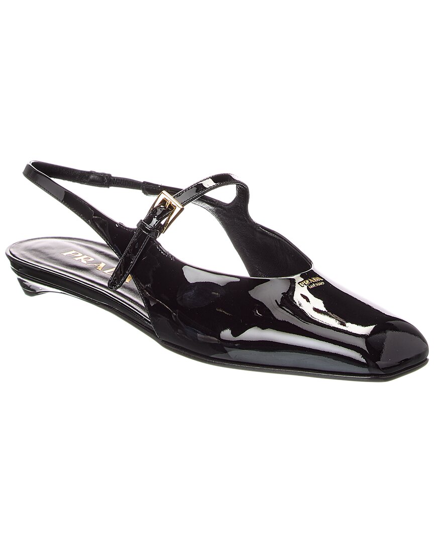 Prada Mary Jane Patent Slingback Ballerina Flat In Black