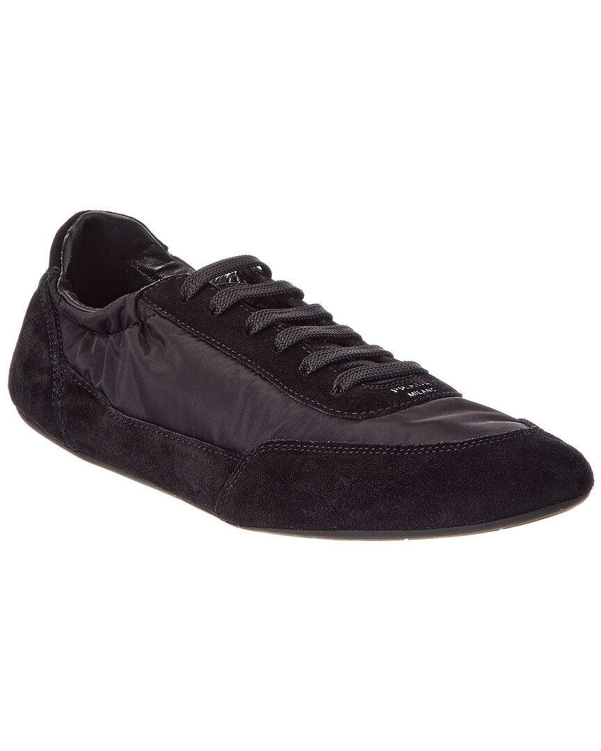 Prada Collapse Nylon & Suede Sneaker In Black