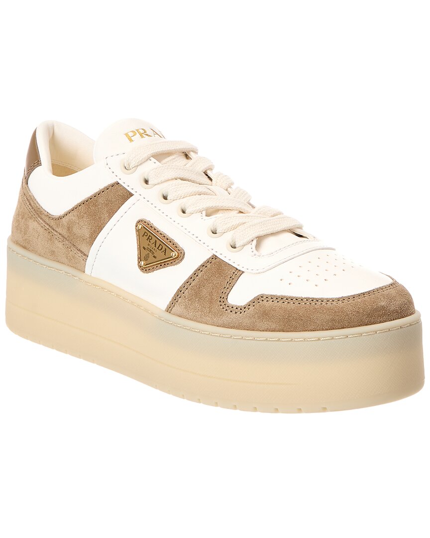 Prada Downtown Suede & Leather Platform Sneaker In White