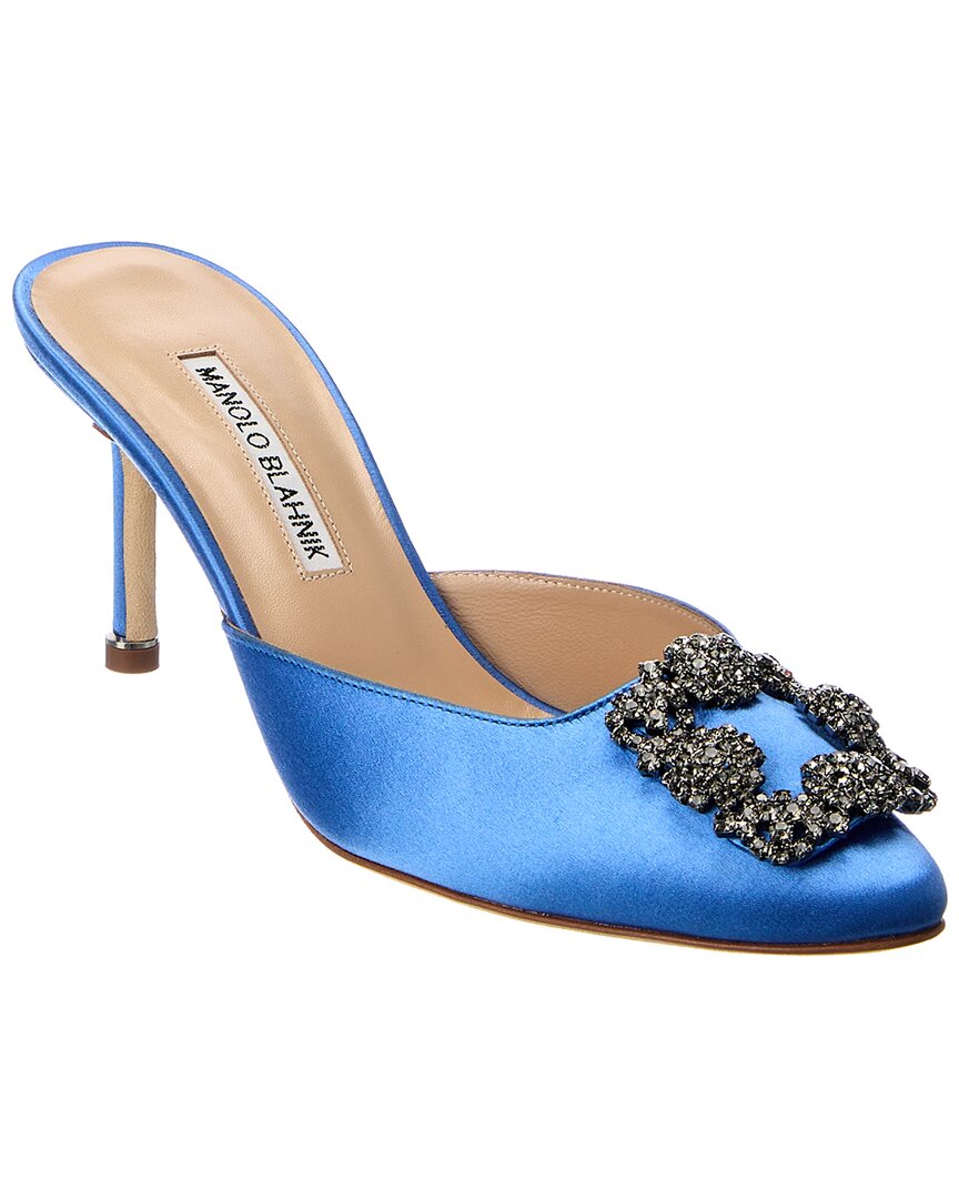 Manolo Blahnik Hangisimu 70 Embellished Satin Mules In Blue