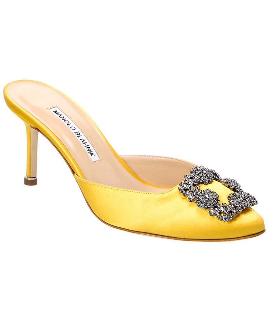 Manolo Blahnik Hangisi 70 Embellished Satin Mules In Yellow