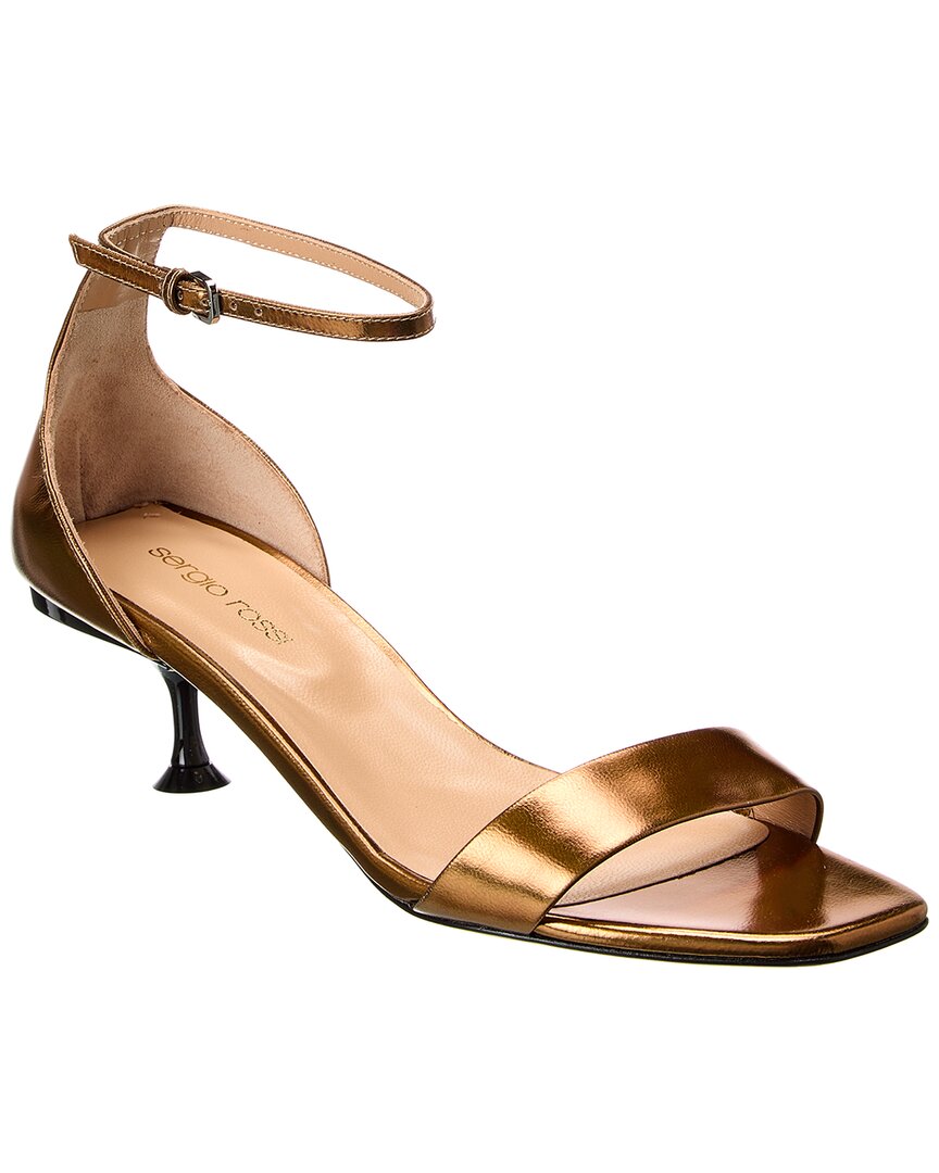 Shop Sergio Rossi Leather Sandal In Gold