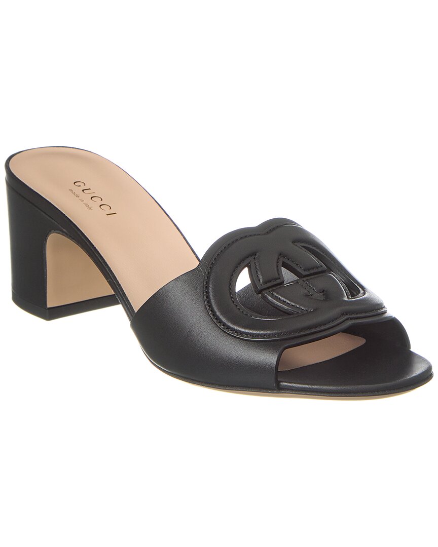 Gucci Interlocking G Leather Sandal In Black