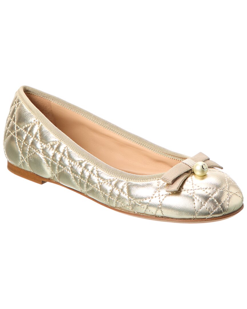 Dior Quilted Leather Ballet Flat In Gold