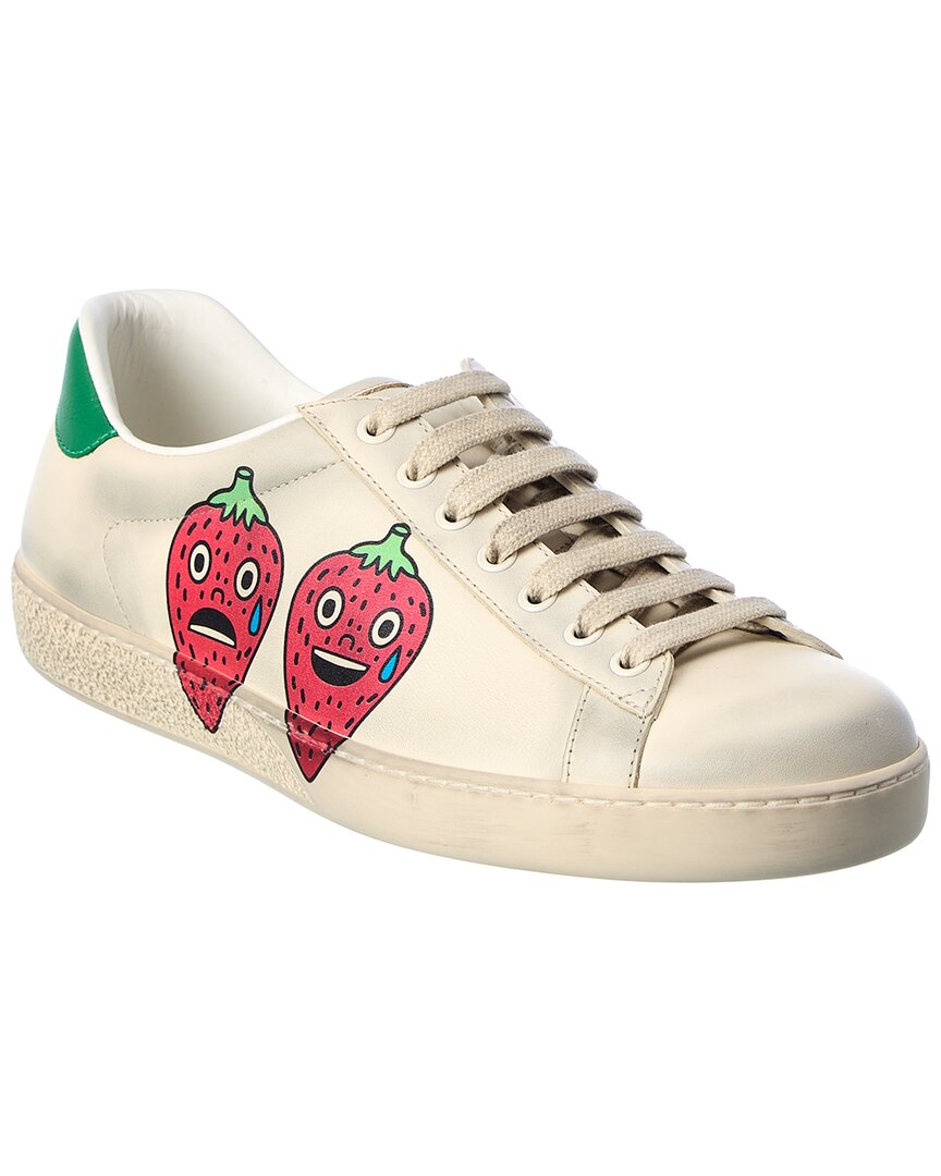 Shop Gucci New Ace Leather Sneaker In White