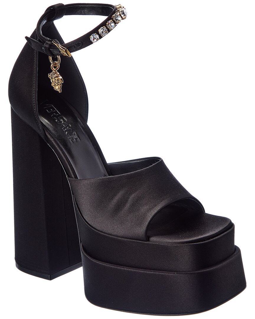 Shop Versace Aevitas Silk Platform Sandal In Black