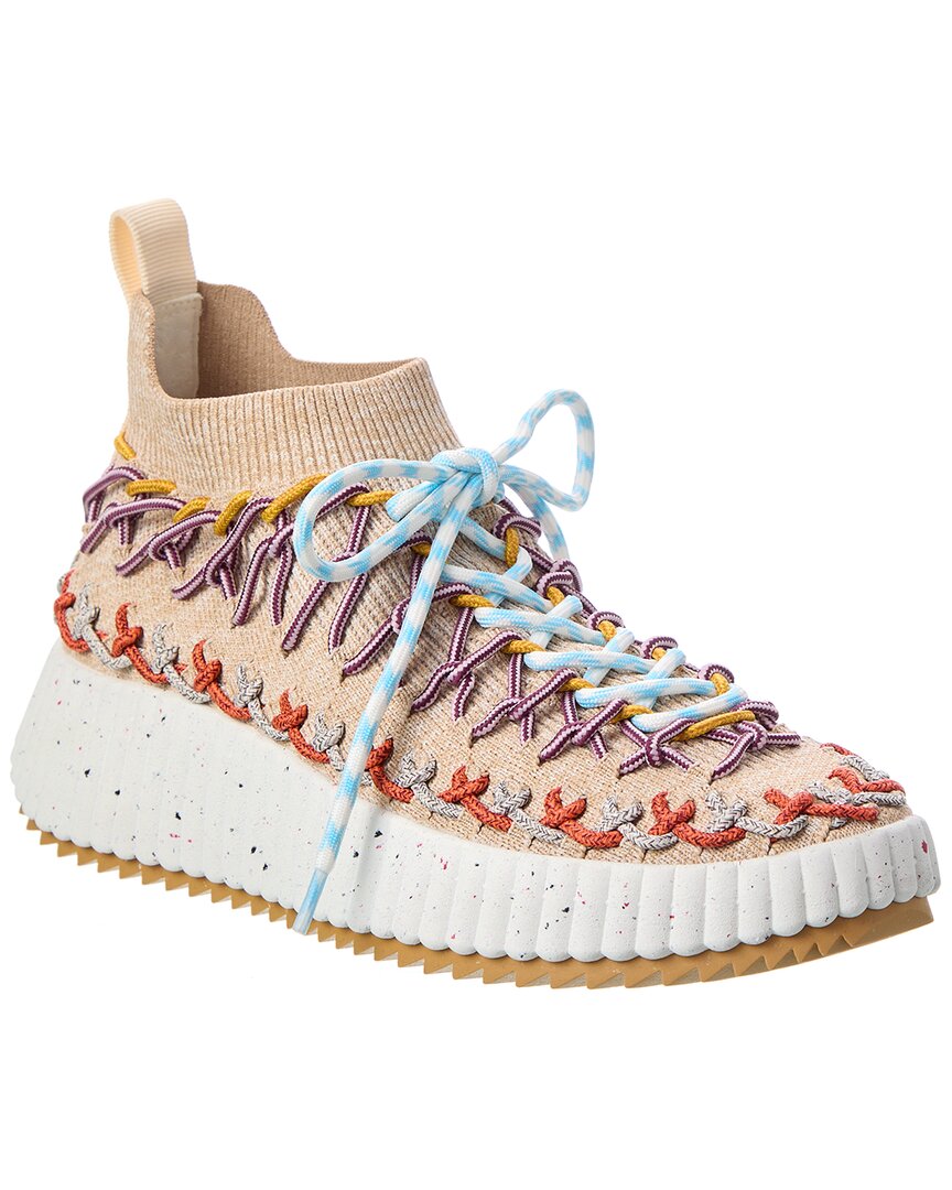 Chloé Nama Knit Sock Sneakers In Beige