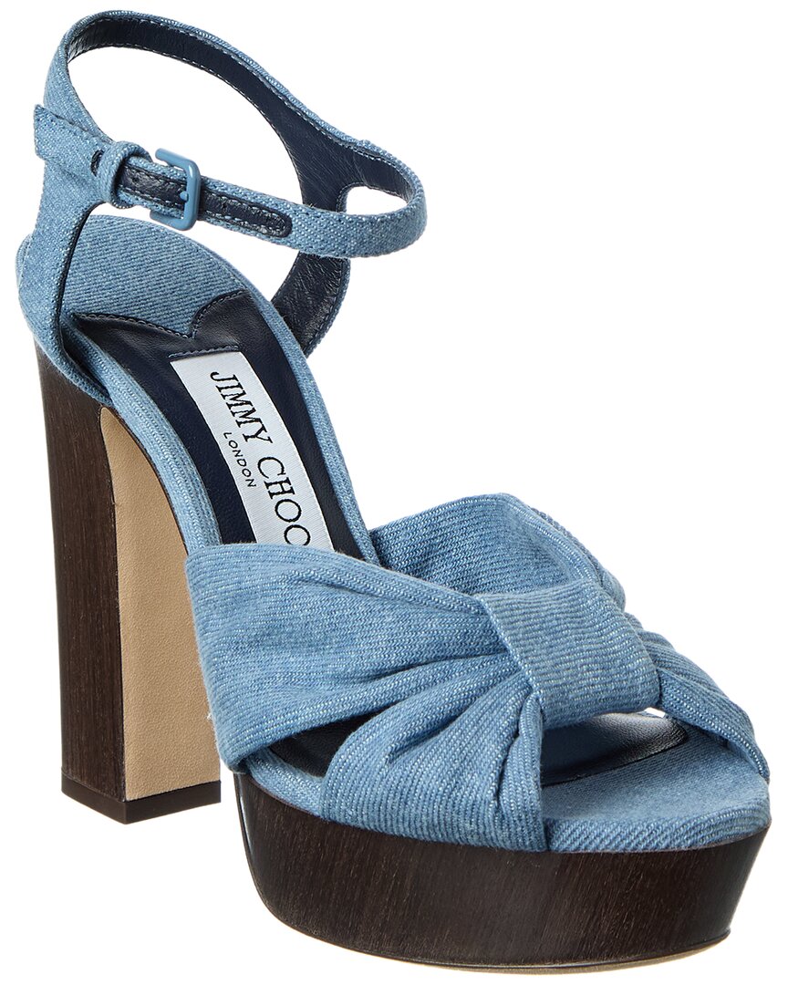 Jimmy Choo Heloise 120 Denim Platform Sandal In Blue