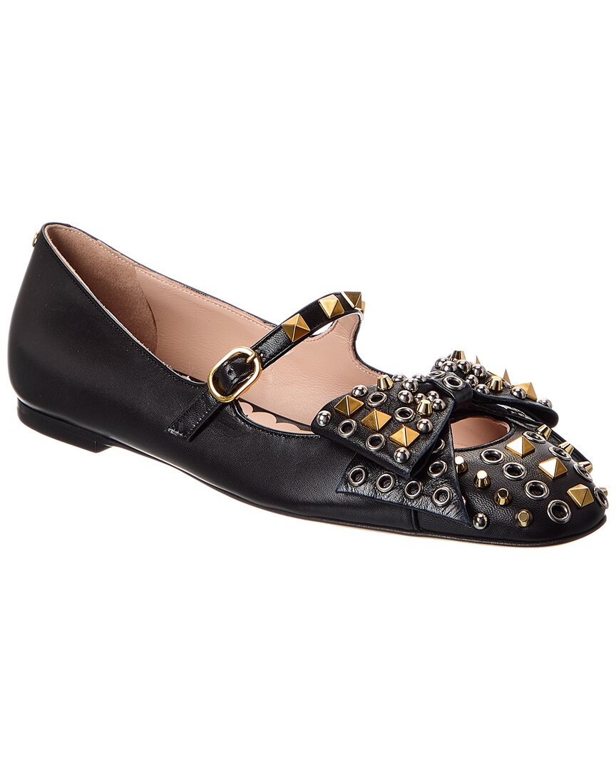 Valentino Garavani Valentino Rockstud Leather Flat In Black