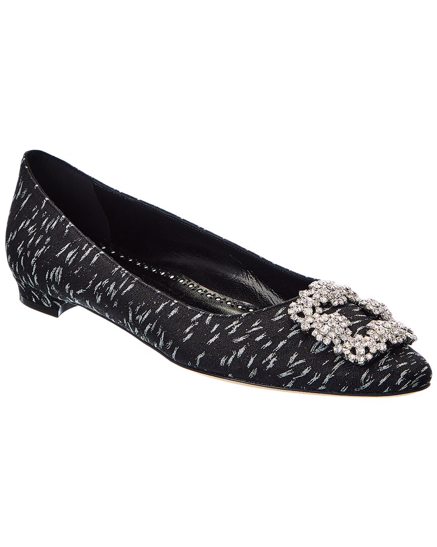 Manolo Blahnik Hangisi Patterned-jacquard Flat Pumps In Black