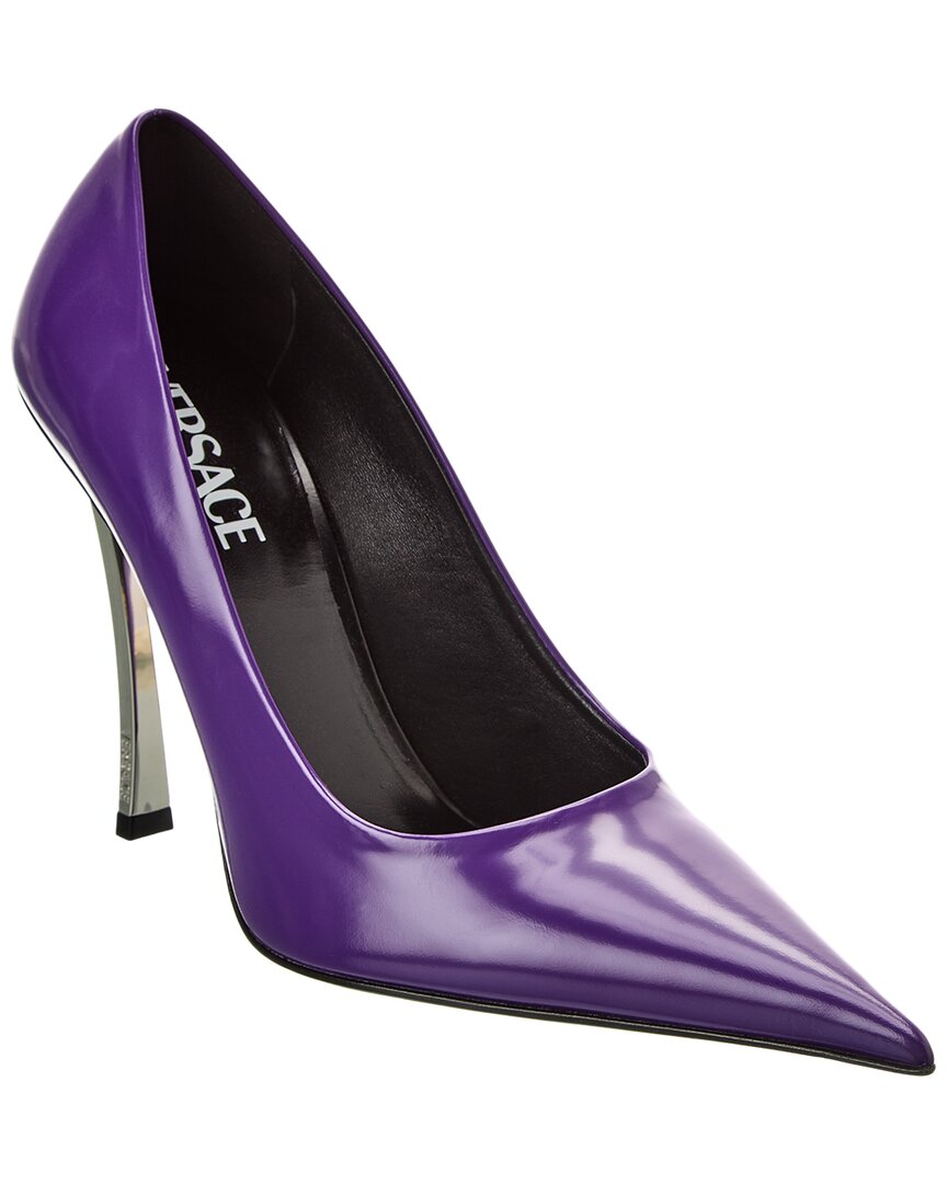 Shop Versace Pin Point Leather Pump In Purple