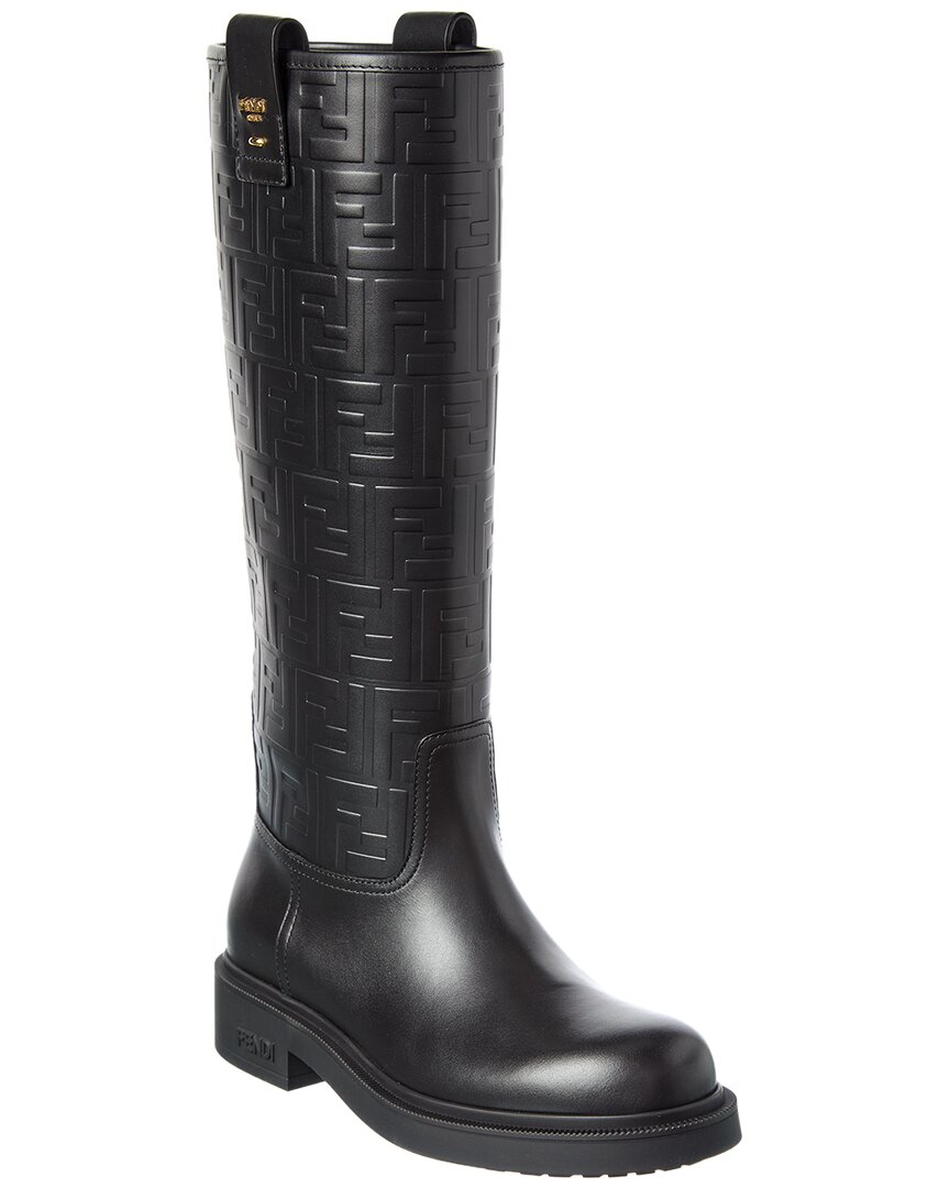 Fendi Filo Leather Long Boot In Black