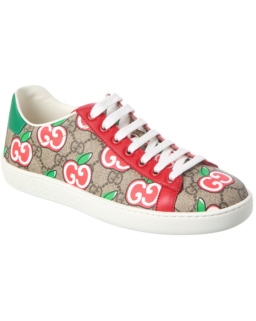 Gucci Ace Apple Gg Supreme Canvas & Leather Sneaker In Brown