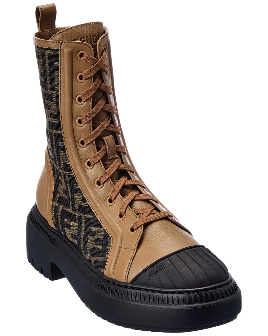 FENDI FENDI DOMINO FF JACQUARD & LEATHER BIKER BOOT