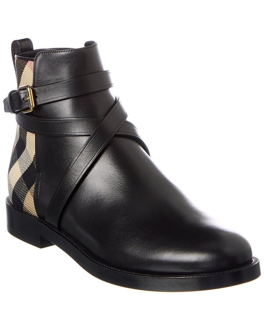 BURBERRY BURBERRY HOUSE CHECK CANVAS & LEATHER BOOTIE
