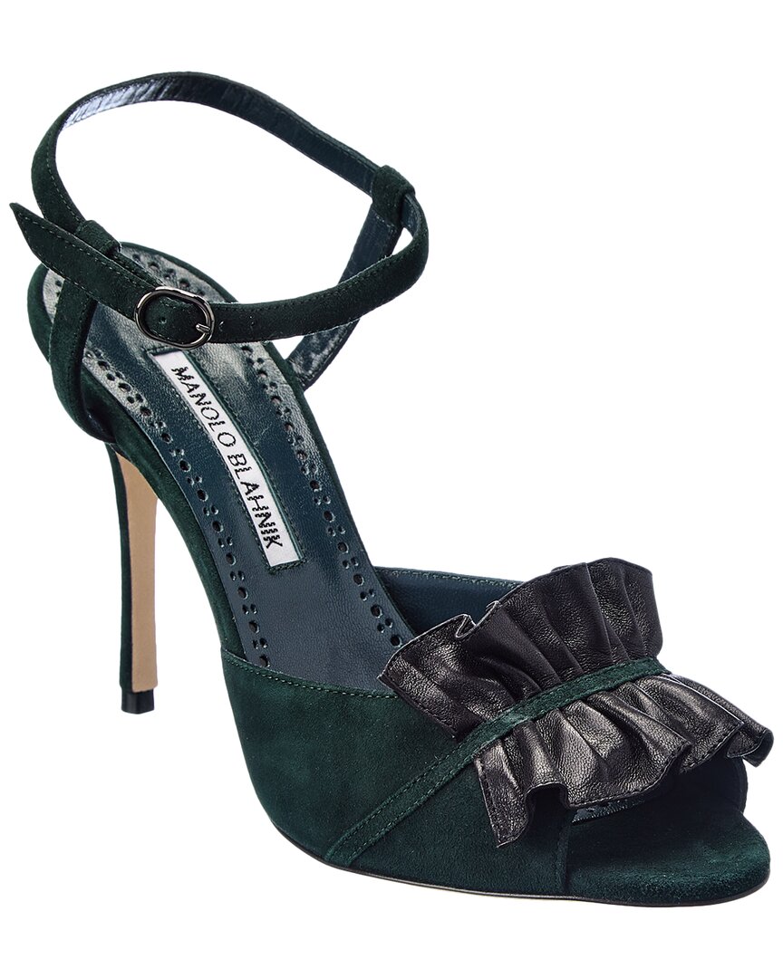 Shop Manolo Blahnik Khedni 105 Suede Sandal In Green