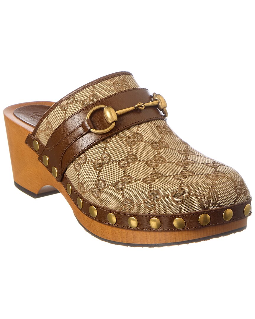 Shop Gucci Gg Canvas & Leather Clog In Brown