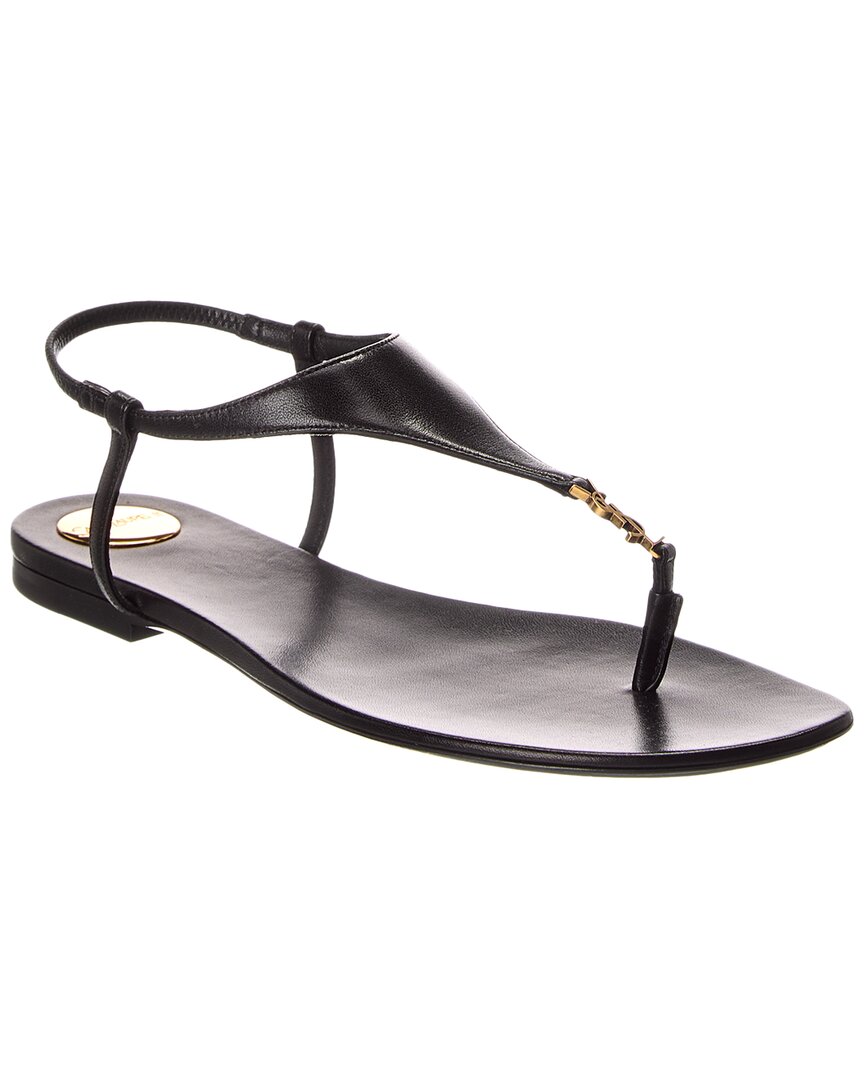 Saint Laurent Smooth Leather Cassandra Triangular Upper Flat Sandals Shoes