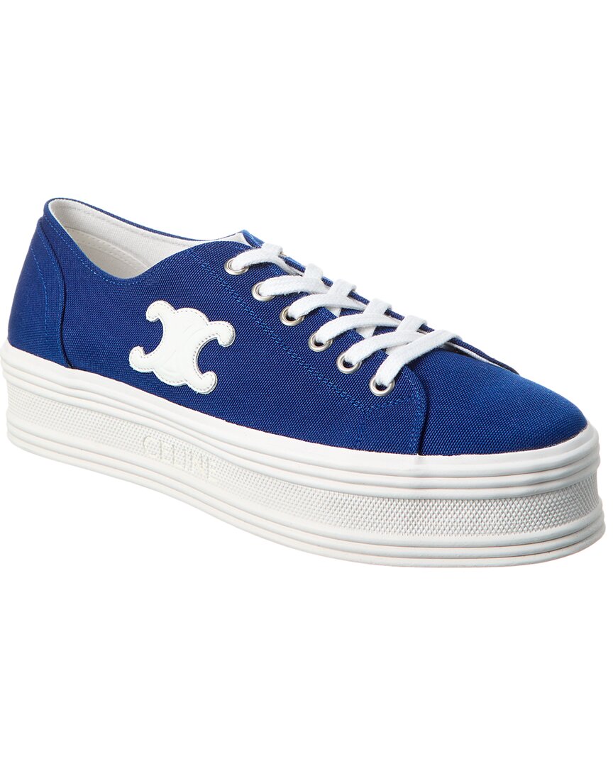 CELINE JANE LOW LACE-UP SNEAKER WITH TRIOMPHE PATCH IN CANVAS AND CALFSKIN