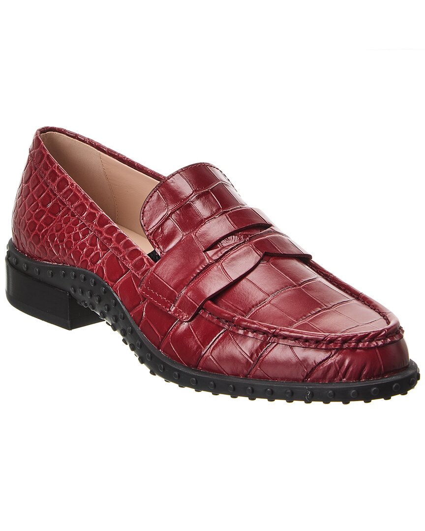 Tod's Croc-embossed Leather Loafer In Red