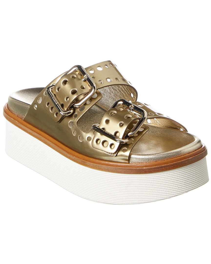 Shop Tod's Buckled Leather Platform Sandal In Gold