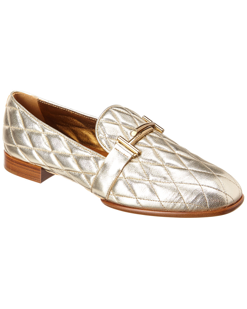 Tod's Double T Quilted Leather Loafer In Gold
