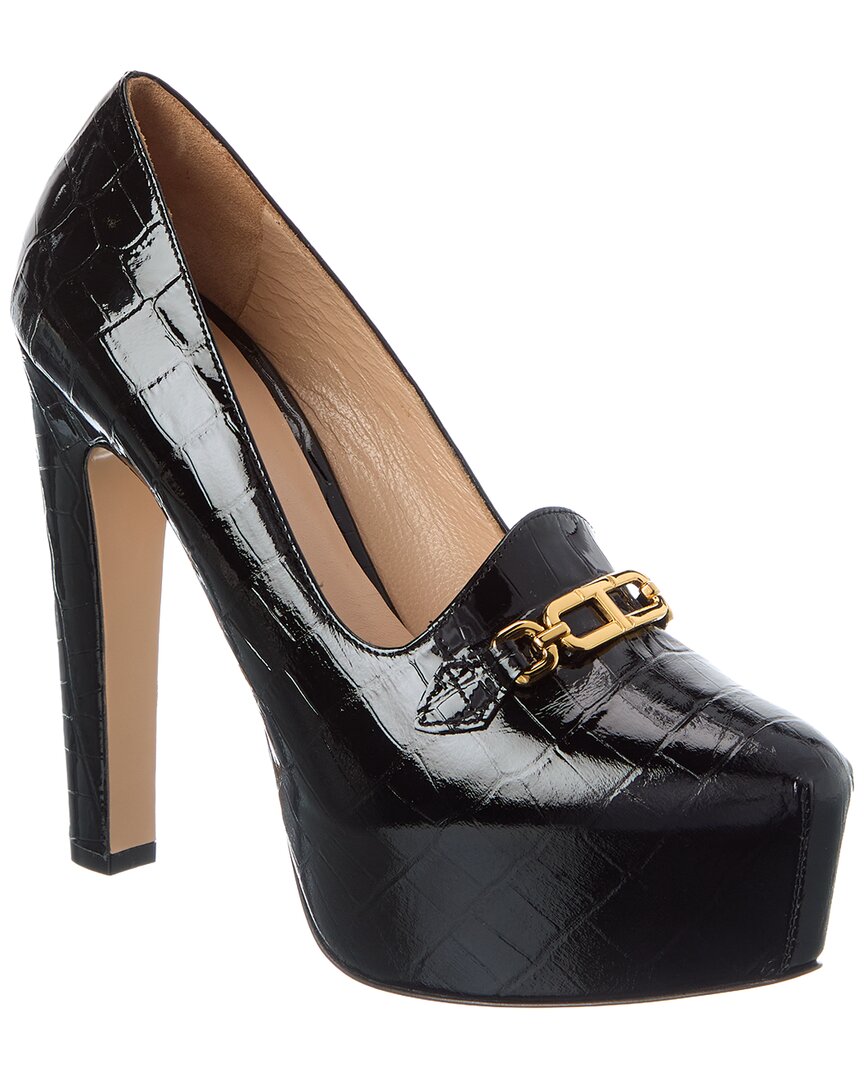 Tom Ford Croc-embossed Leather Platform Pump In Black