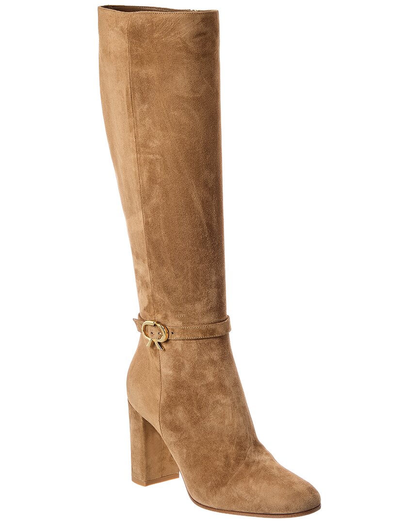 Gianvito Rossi Ribbon 85 Suede Knee-high Boot In Brown