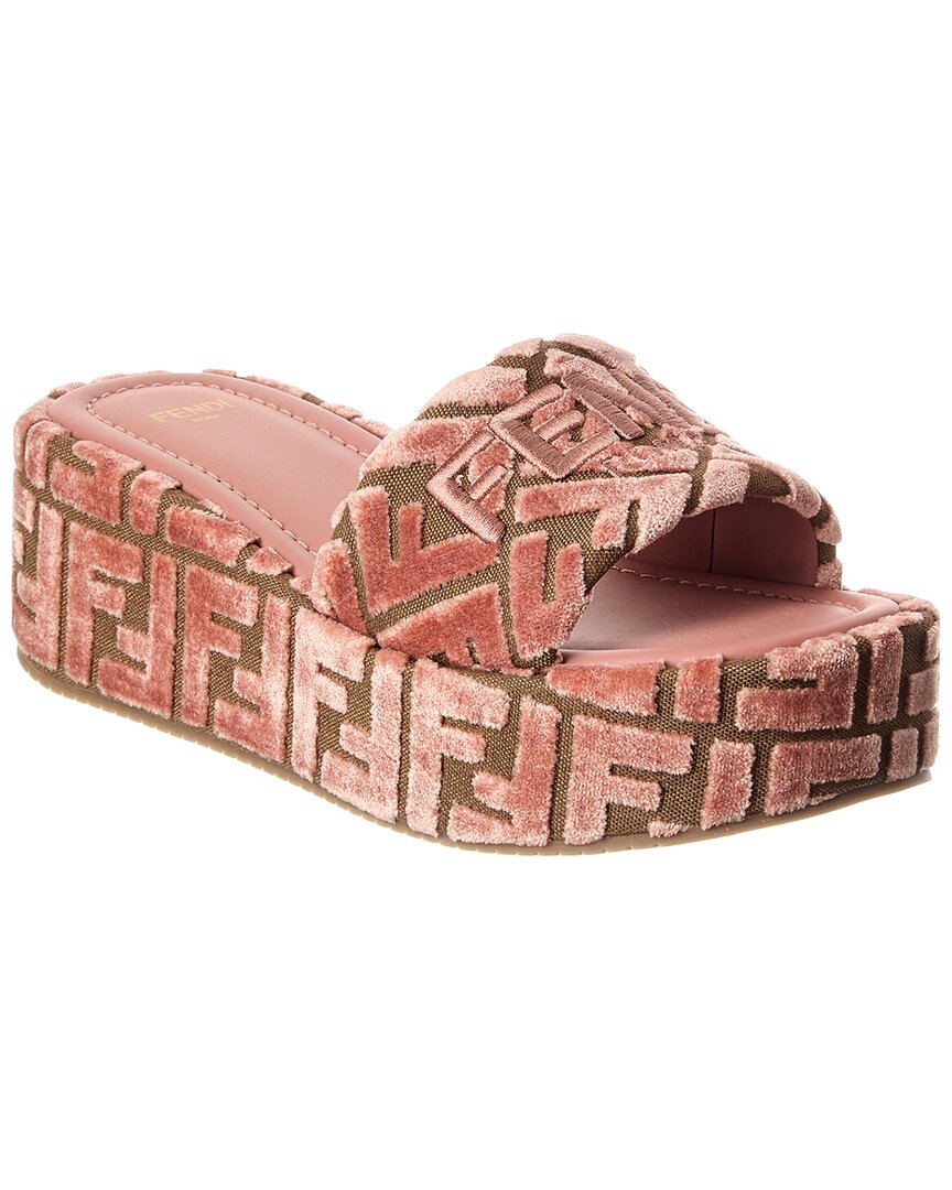 Fendi Sunshine Velvet Platform Sandal In Pink