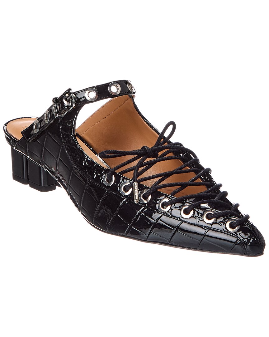 Ganni Croc-embossed Patent Mule In Black