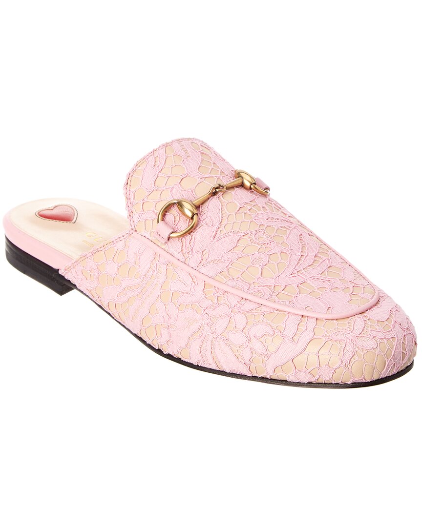 GUCCI GUCCI PRINCETOWN LEATHER & LACE SLIPPER