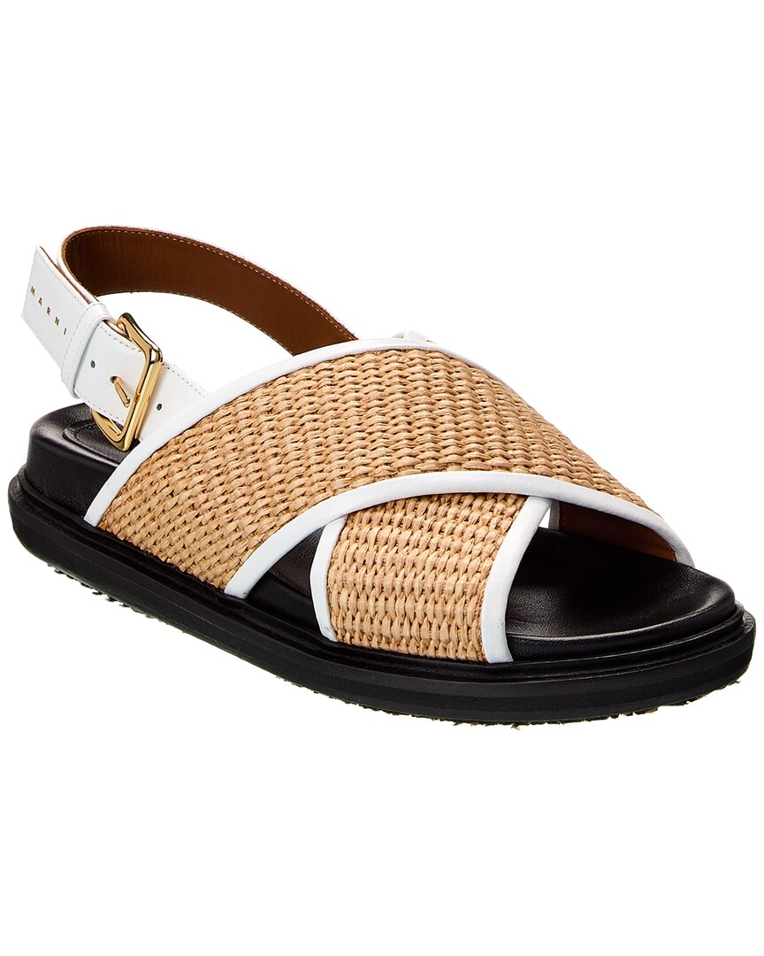Marni Raffia And Leather Criss-cross Fussbett Sandal In White