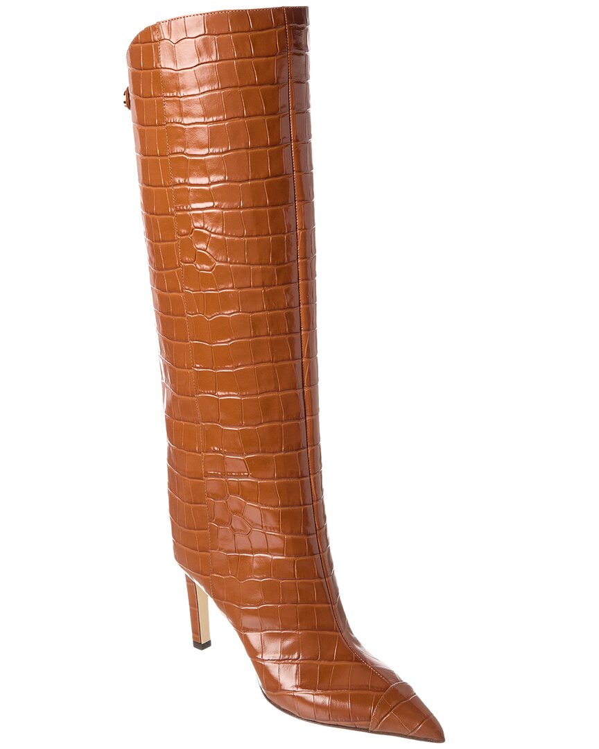 jimmy choo alizze kb 85 croc-embossed leather knee-high boot