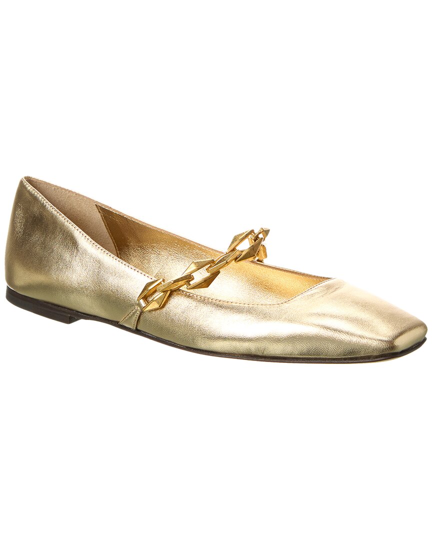 Shop Jimmy Choo Diamond Tilda Leather Flat In Gold