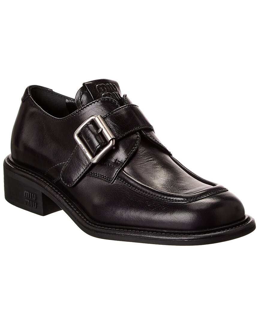 Shop Miu Miu Brogue Leather Loafer In Black