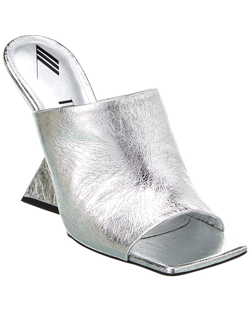 Attico Cheope 105mm Laminated Leather Mules In Silver