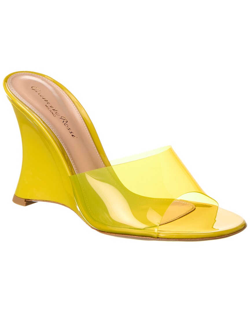 Shop Gianvito Rossi Futura 95 Vinyl & Patent Wedge Sandal In Yellow