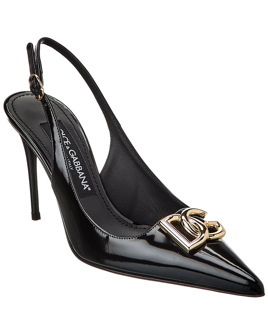 Shop Dolce & Gabbana Dg Logo Leather Slingback Pump In Black