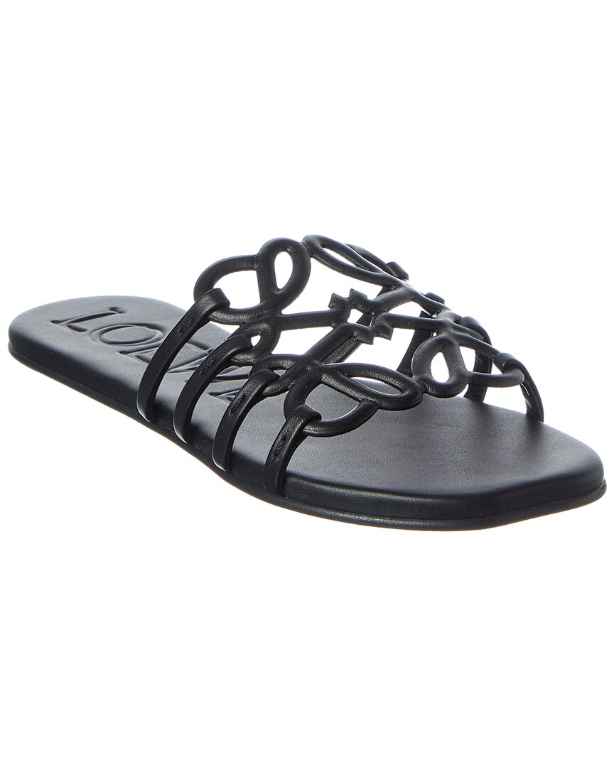 Loewe Petal Anagram Leather Slide In Black