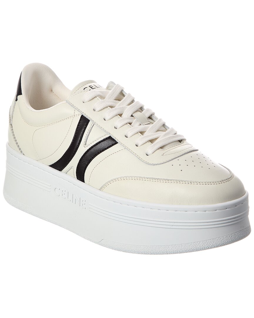 Celine Block Leather Platform Sneaker In White
