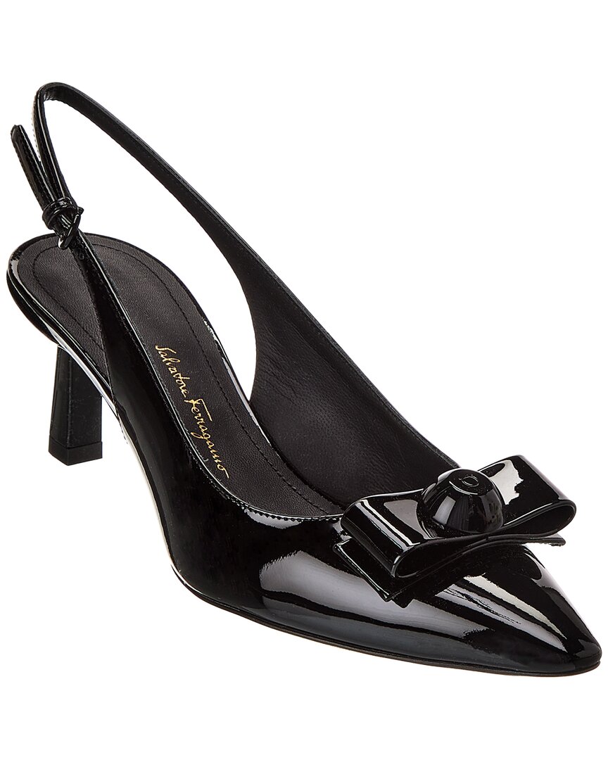 Ferragamo Arlene Bow Patent Slingback Pump In Black