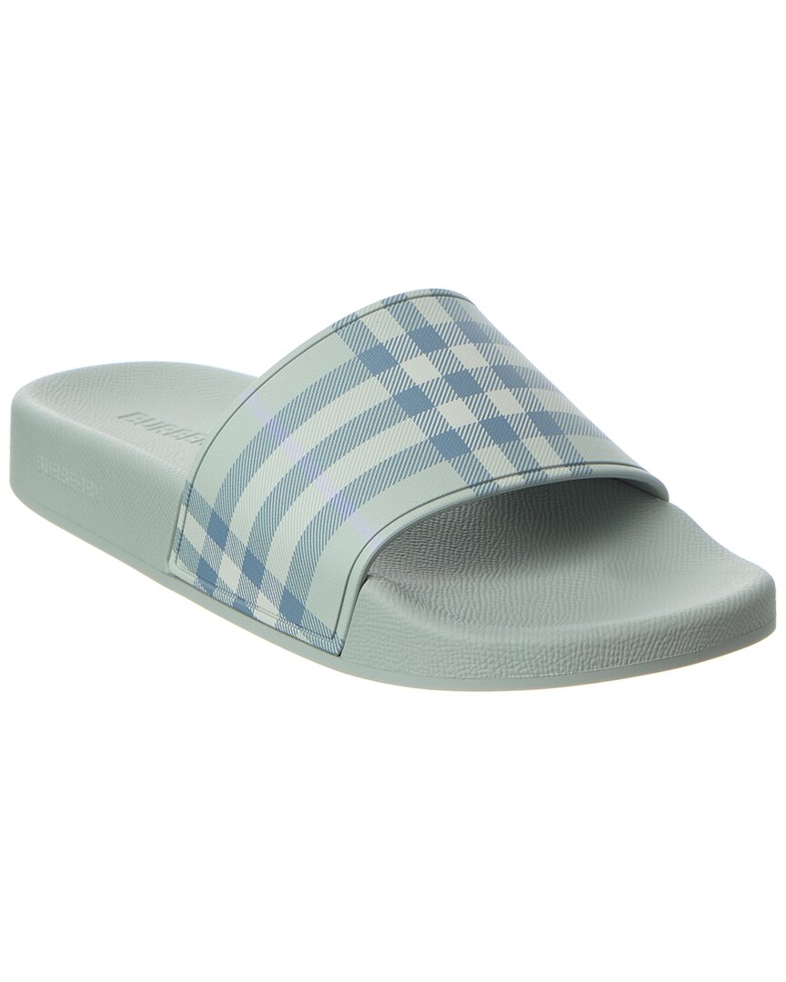 Burberry Check-pattern Slides In Blue