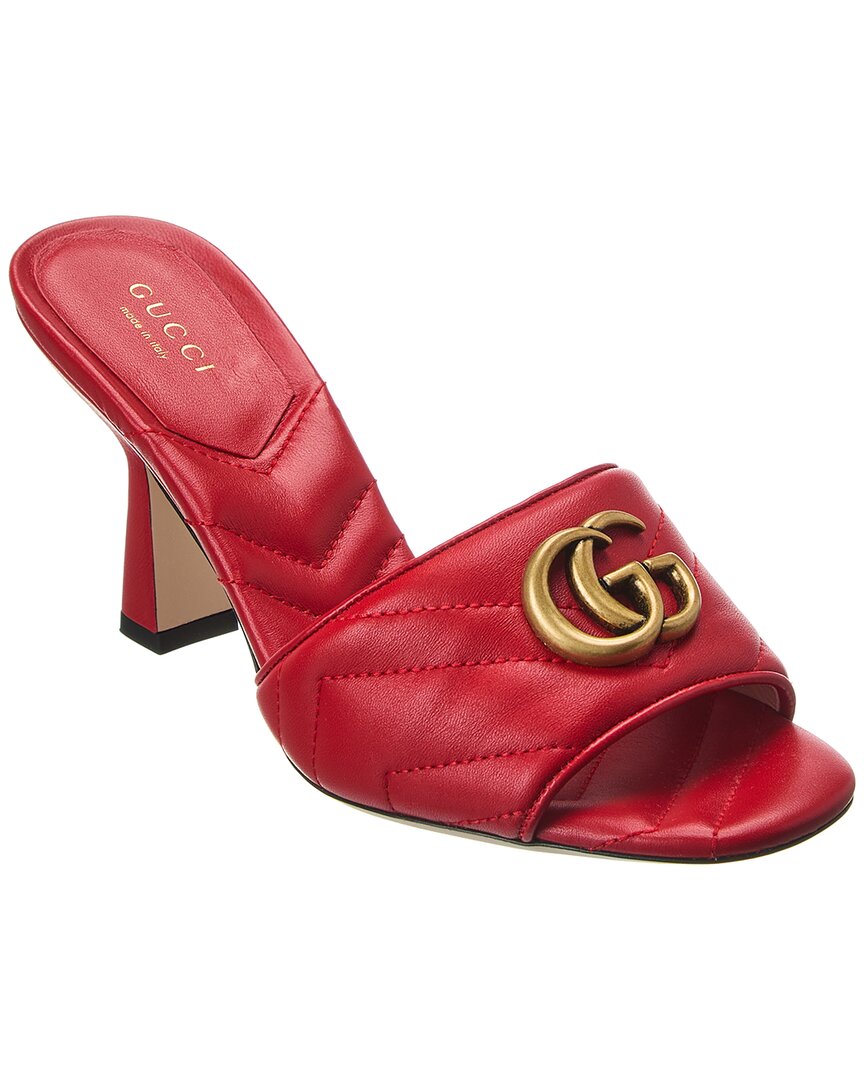 Gucci Double G Leather Sandal In Red