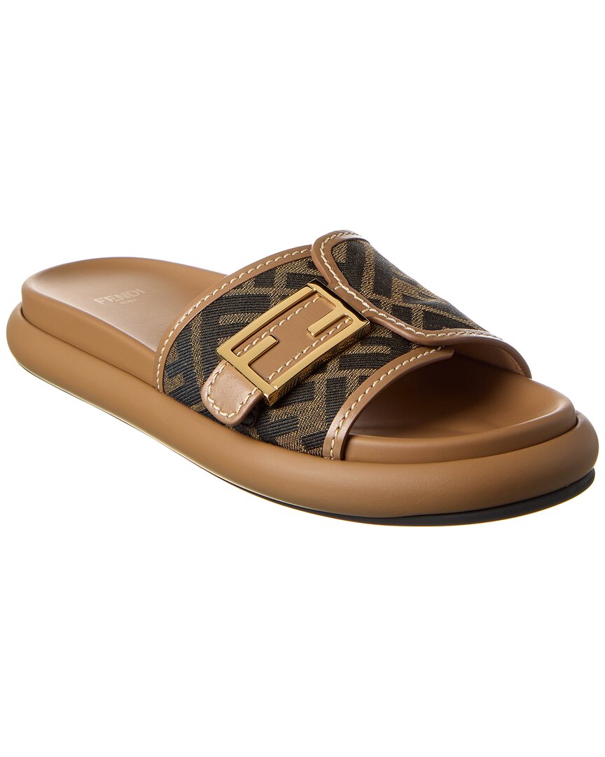 Fendi Logo-pattern Slides In Brown