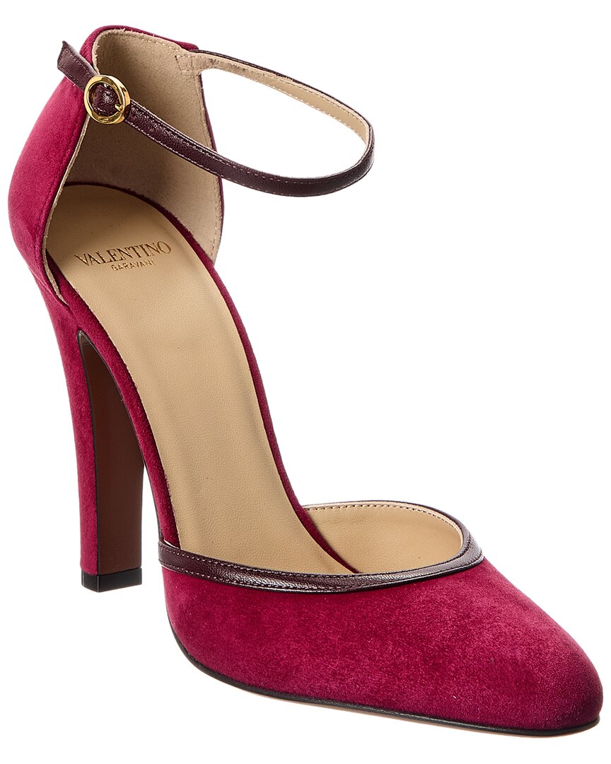Valentino Garavani Suede Pumps With Buckle Detail And Pointed Toe In Burgundy
