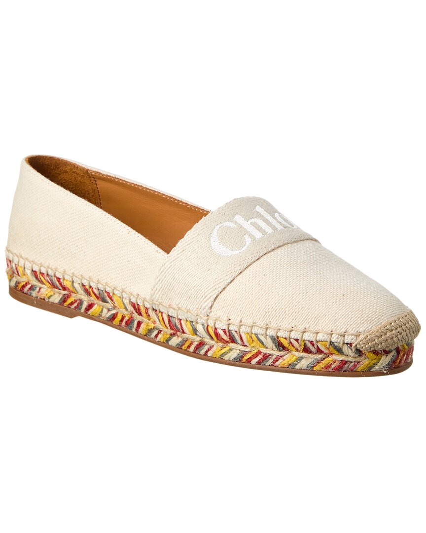 Chloé Canvas And Multicolor Woven Sole Espadrilles In White