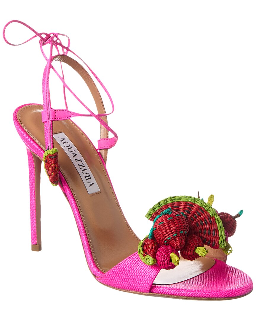 Shop Aquazzura Strawberry Punch 105 Raffia & Leather Sandal In Pink